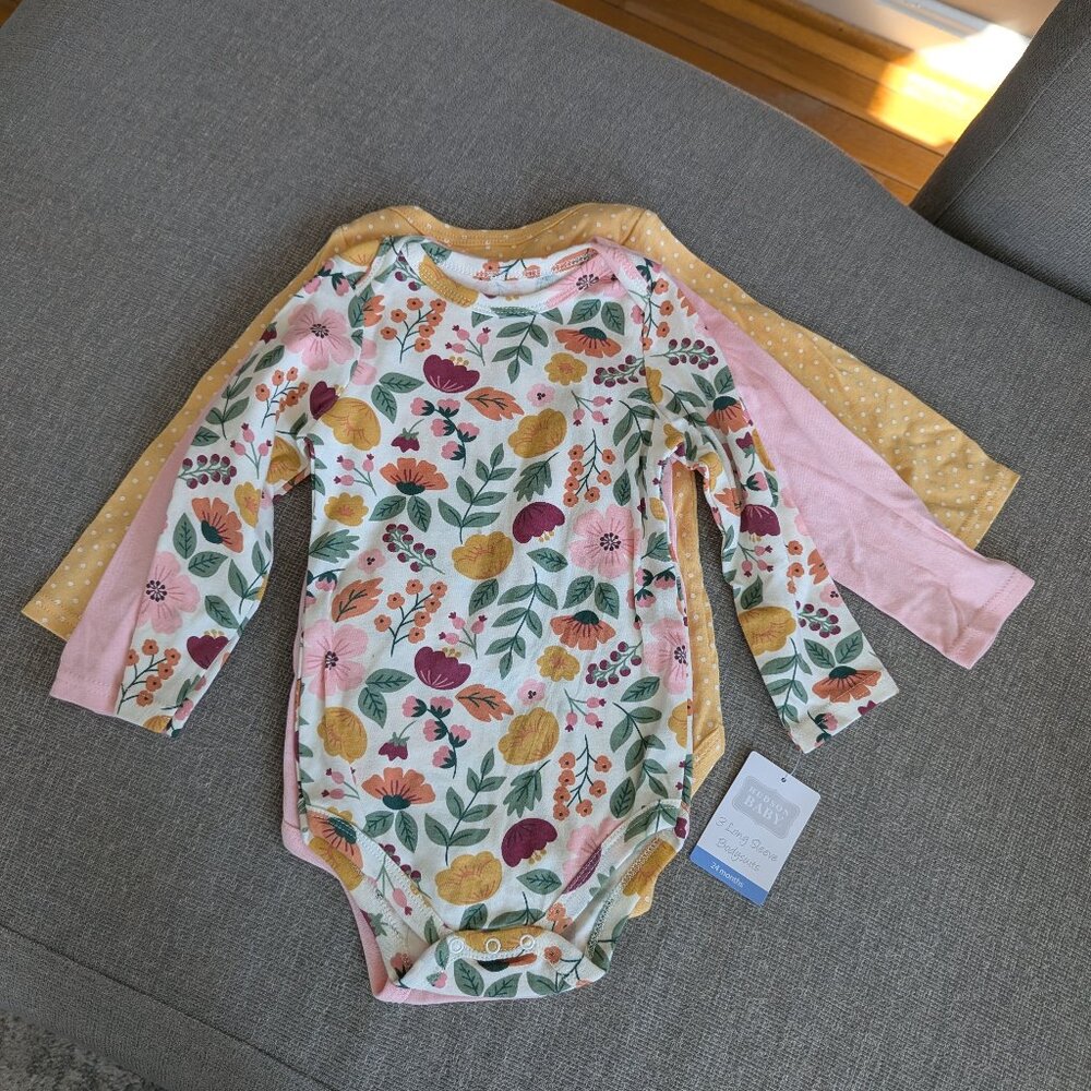 Hudson Baby Baby Girl Cotton Longsleeve Bodysuits 3-pack Onesies